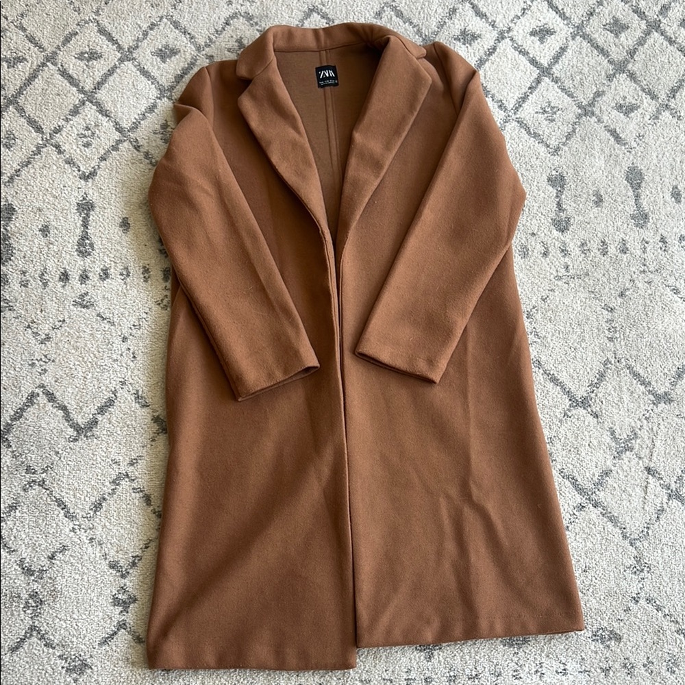 Zara Brown Pea Coat with Notched Lapel